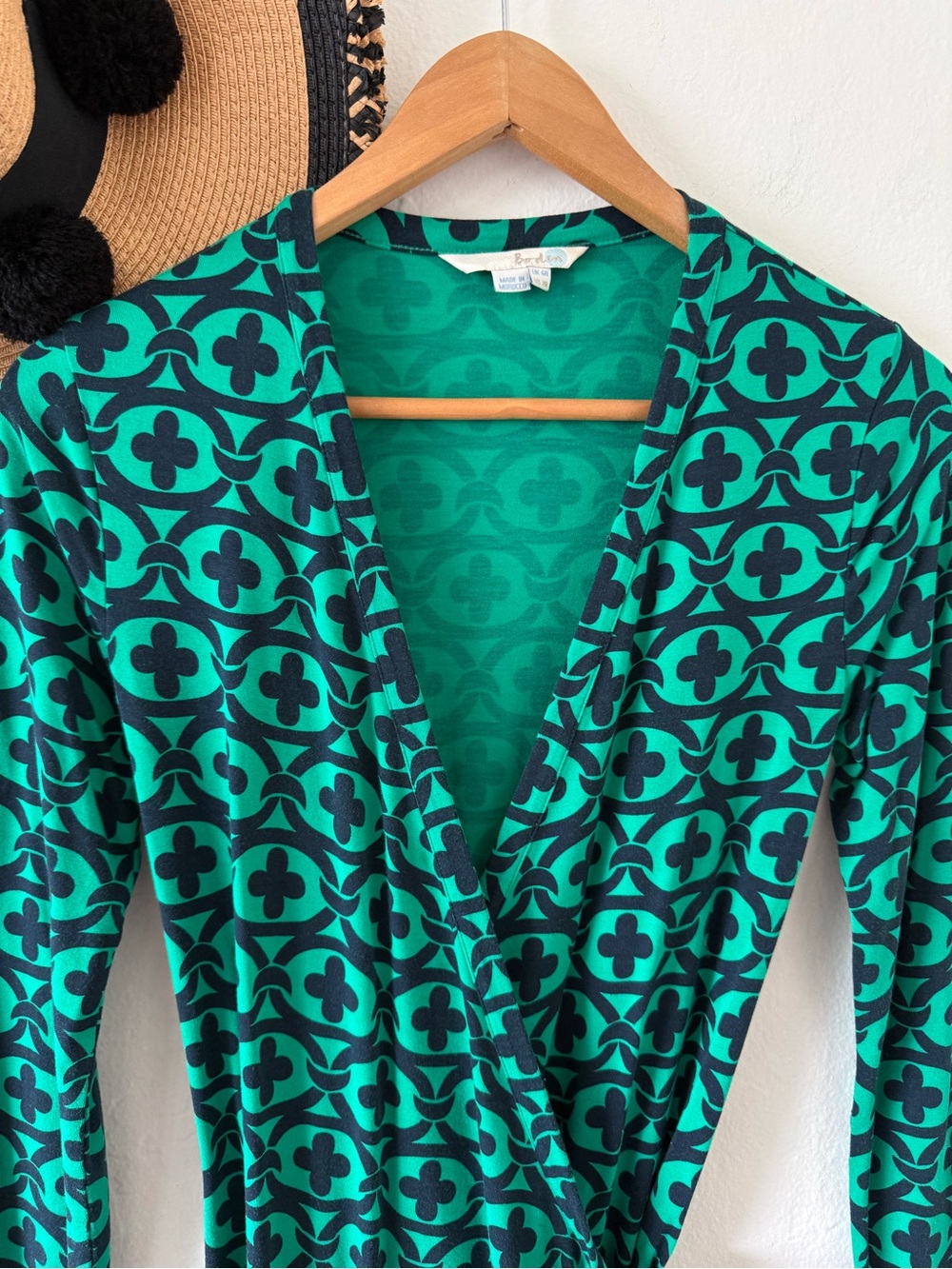 Boden Green Printed Wrap Dress Long Sleeve Viscose Blend Size 2 - Picture 10 of 13